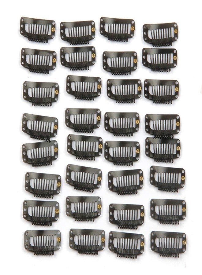 JFFX 30pcs Hair Extension Clip Stainless Steel Snap Clips for Hair Extensions DIY Wig Combs Toupee Clips 9-teeth 32mm 1.2g/pc (Black) - Image 1